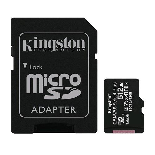 KINGSTON CANVAS SELECT PLUS MICRO SDXC 512GB + ADDATATORE CLASSE 10