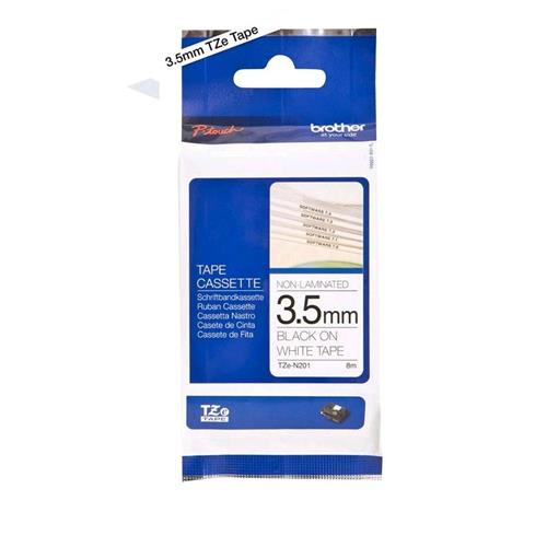 BROTHER TZEN201 NASTRO 3.5 mm X 8 MT NON LAMINATO NERO BIANCO