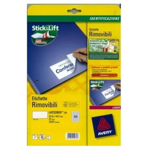 AVERY-ZWECKFORM L4732REV-25 CONFEZIONE 2.000 ETICHETTE ADESIVE 16.9x35.6 MM COLORE BIANCO FINITURA OPACA