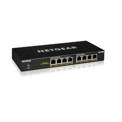 NETGEAR GS308PP SWITCH 8 PORTE NON GESTITO GIGABIT ETHERNET (10/100/1000) NERO SUPPORTO POWER OVER ETHERNET (POE)