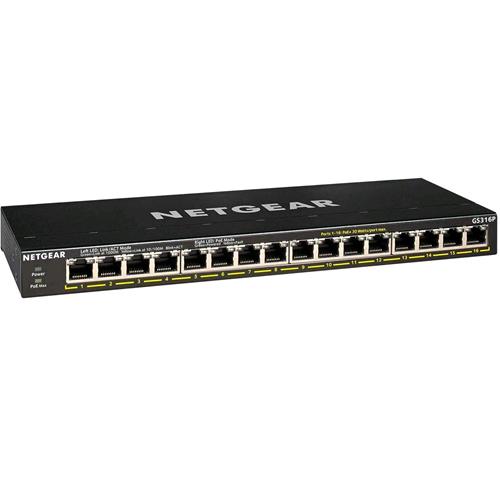 NETGEAR GS316P SWITCH 16 PORTE NON GESTITO GIGABIT ETHERNET (10/100/1000) NERO SUPPORTO POWER OVER ETHERNET (POE)