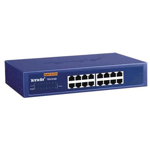 TENDA TEG1016D SWITCH 16P LAN GIGABIT DESKTOP 10/100/1000MBPS RJ45 13INCH CASE METALLICO RACKMOUNTABLE