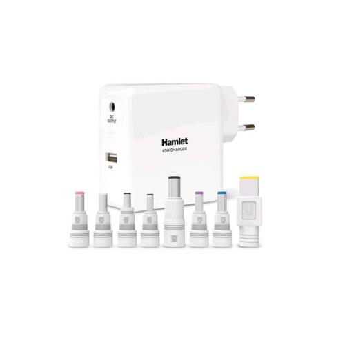 HAMLET XPWNB65U ALIMENTATORE UNIVERSALE PER NOTEBOOK 65W + USB 5V 2.1A BIANCO