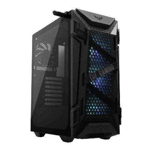 ASUS GT301 TUF GAMING CASE GAMING ATX MID TOWER PANNELLO LATERALE VETRO TEMPERATO 3 VENTOLE 120MM AURA SUPPORTO CUFFIE NERO