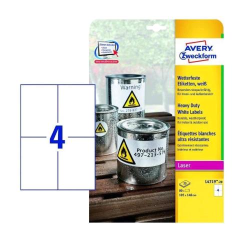 AVERY CONF 80 ETICHETTE ADESIVE IN POLIESTERE 105X148 mm BIANCO