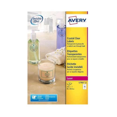 AVERY CONF 250 ETICHETTE ADESIVE IN POLIESTERE 50,8X96 mm TRASPARENTE LUCIDO