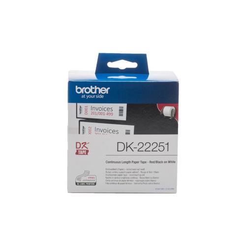 BROTHER DK22251 NASTRO CARTA NERO/ROSSO SU BIANCO 62mm 15.24 MT