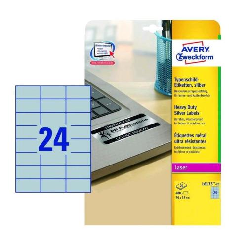 AVERY CONF 480 ETICHETTE ADESIVE IN POLIESTERE 37X70 mm ARGENTO