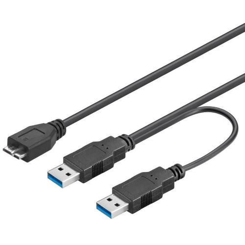 Cavo USB 3.2 SuperSpeed ad Y 2x A M / Micro B M 0,3 m Nero