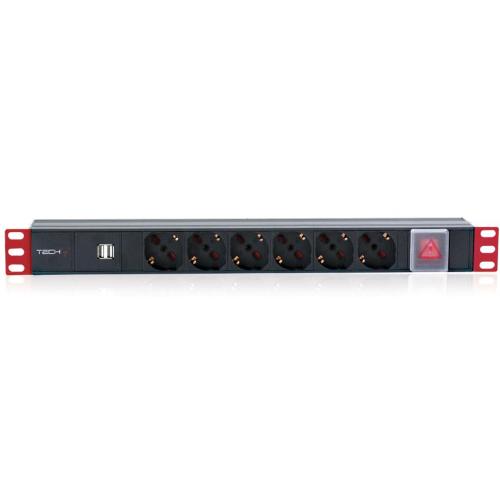 Multipresa 6 Posti da Rack 19'' con Interruttore 2xUSB Spina Italiana 1U