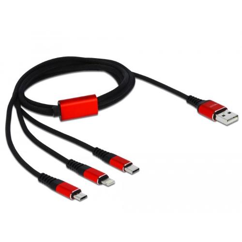 Cavo di Ricarica USB 3 in 1 Lightning Micro USB USB-C&trade; 1m Rosso