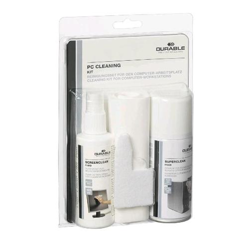 DURABLE PC CLEANING KIT PULIZIA COMPUTER SCHIUMA DETERGENTE 150 ML DETERGENTE 125 ML 10 PANNI IN ANTI-PELUCCHI 1 SPATOLINA