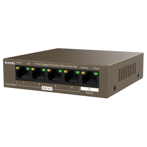 TENDA TEG1105PD SWITCH 5 PORTE GIGABIT DI CUI 4 PoE IN METALLO DESKTOP