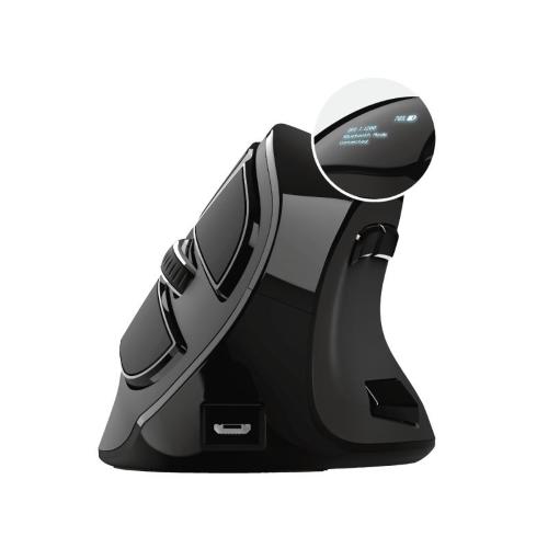 TRUST VOXX ERGONOMIC RECHARGEABLE MOUSE VERTICALE WIRELESS 2.400 DPI 9 TASTI CON DISPLAY LED NERO