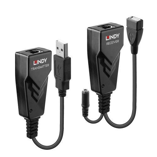 LINDY 42674 EXTENDER RICEVITORE E TRASMETTITORE DI RETE USB 2.0 CAT.5/6, 100 MT NERO