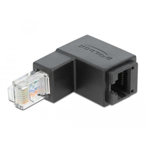 Adattatore RJ45 Maschio Femmina Cat.6 UTP Angolato verso il basso a 90&deg; Nero