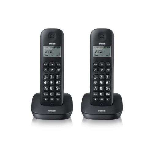 BRONDI GALA TWIN TELEFONO 2 CORDLESS DECT RUBRICA ID CHIAMATE SVEGLIA 7H AUTONOMIA COLORE NERO