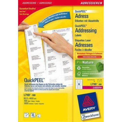 AVERY-ZWECKFORM L7161-100 CONF 1.800 ETICHETTE 46.6x63.5 MM AUTOADESIVE BIANCO OPACO