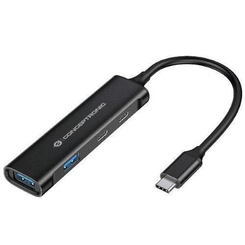 CONCEPTRONIC HUB 4-PORTE USB 3.0 - 2x USB-C + 2x USB-A IN ALLUMINIO NERO
