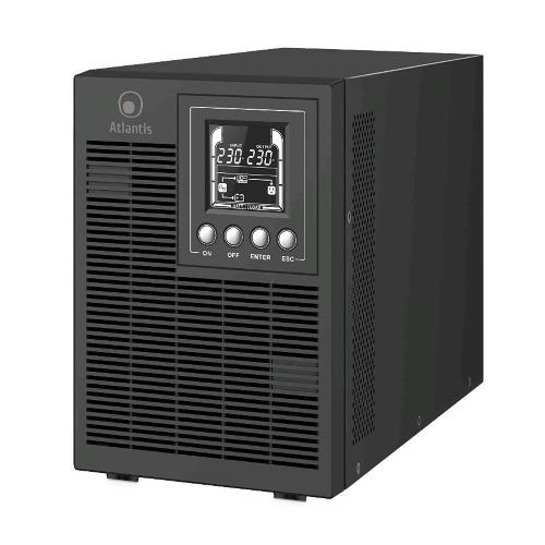 ATLANTIS A03-OP1502P PRO UPS ONLINE GRUPPO DI CONTINUITA SERVER DOPPIA CONVERSIONE ONDA SINUSOIDALE PURA 1500VA 1350W TOWER DISPLAY LCD USB SERIALE RS-232 4 USCITE IEC SLOT SNMP 3X12V-9AH BLACK