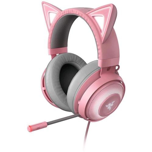 RAZER KRAKEN KITTY CUFFIE CON ORECCHIE DA GATTO E ILLUMINAZIONE RGB CHROMA PERSONALIZZABILE MICROFONO CON CANCELLAZIONE ATTIVA DEL RUMORE THX SPATIAL AUDIO COMANDI SUI PADIGLIONI AURICOLARI ROSA