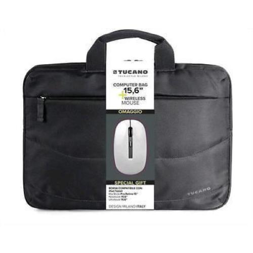 TUCANO IDEA BORSA + MOUSE WIRELESS (BORSA SLIM PER NOTEBOOK DA 15,6" TRACOLLA COLORE NERO + MOUSE WIRELESS COLORE BIANCO)