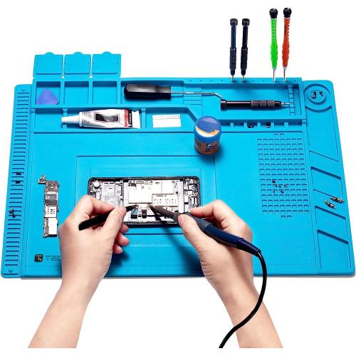 Tappeto da Saldatura e Riparazione Antiscivolo Magnetico 45 x 30 cm in Silicone Blu