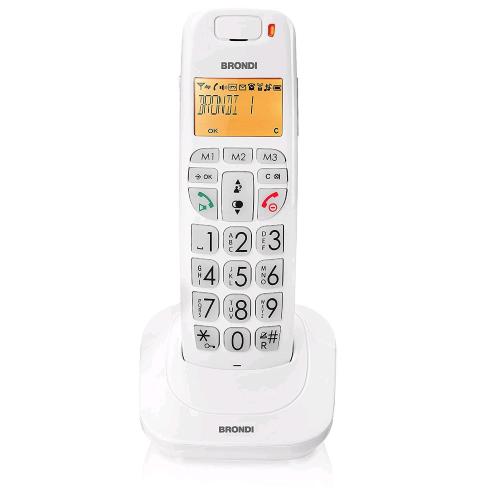 BRONDI BRAVO BRIGHT CORDLESS DECT CON VIVAVOCE VOLUME AMPLIFICATO 3 TASTI CHIAMATA RAPIDA BIANCO