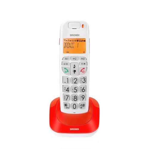 BRONDI BRAVO BRIGT TELEFONO CORDLESS DECT PER ANZIANI 3 TASTI PER CHIAMATE DIRETTE AUDIO POTENZIATO BIANCO/ROSSO