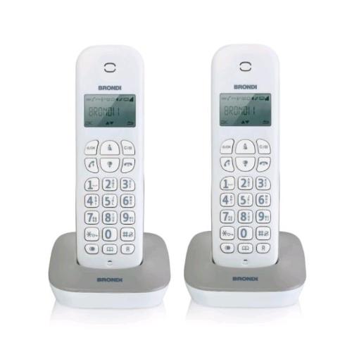 BRONDI GALA TWIN TELEFONO 2 CORDLESS DECT RUBRICA ID CHIAMATE SVEGLIA 7H AUTONOMIA COLORE BIANCO/GRIGIO