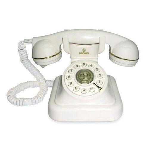BRONDI VINTAGE 20 TELEFONO DA TAVOLO RETRO' CON CAVI IN TESSUTO BIANCO