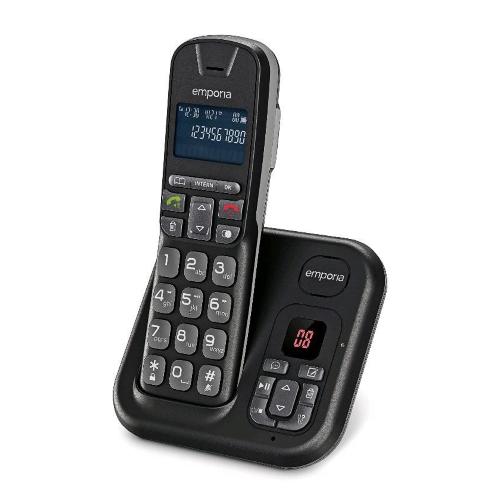 EMPORIA TH21AB TELEFONO CORDLESS SEGRETERIA TELEFONICA AMPIO DISPLAY ILLUMINATO NUMERI GRANDI VIVAVOCE COMPATIBILE CON APPARECCHI ACUSTICI HAC NERO