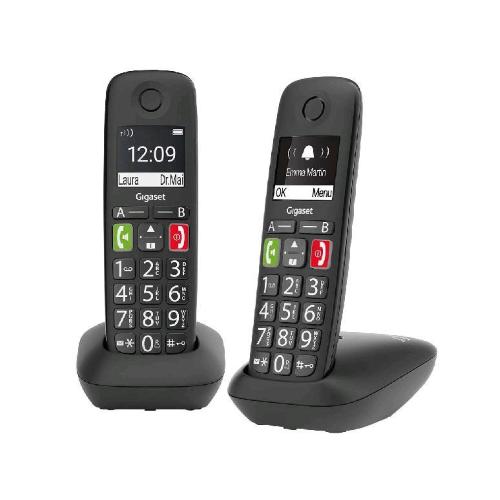GIGASET E290 DUO TELEFONO CORDLESS SENIOR DUE PORTATILI CON SUONERIE FORTI NUMERI GRANDI E AUDIO POTENZIATO TASTI DI CHIAMATA RAPIDA VIVAVOCE CON VOLUME REGOLABILE NERO
