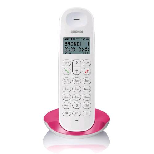 BRONDI TELEFONO LOTUS TELEFONO CORDLESS DECT GAP RUBRICA TELEFONIA 50 MEMORIE FINO A 5 PORTATILI COLLEGABILI BIANCO/MAGENTA