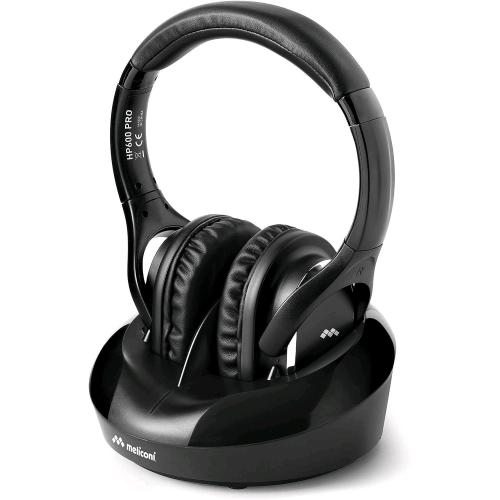 MELICONI HP600 PRO CUFFIA TV WIRELESS UNIVERSALE CON BASE DI RICARICA ED INGRESSO AUDIO ANALOGICO E DIGITALE NERO