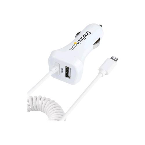 STARTECH CARICABATTERIE DA AUTO 2 CONNETTORI DI USCITA USB-A - LIGHTNING 12W 4.2A+ CAVO LIGHTNING 1 MT BIANCO