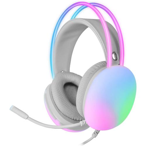 Cuffia Gaming Stereo con Microfono e Illuminazione RGB su Cuffie e Archetto Bianco FIREFLY