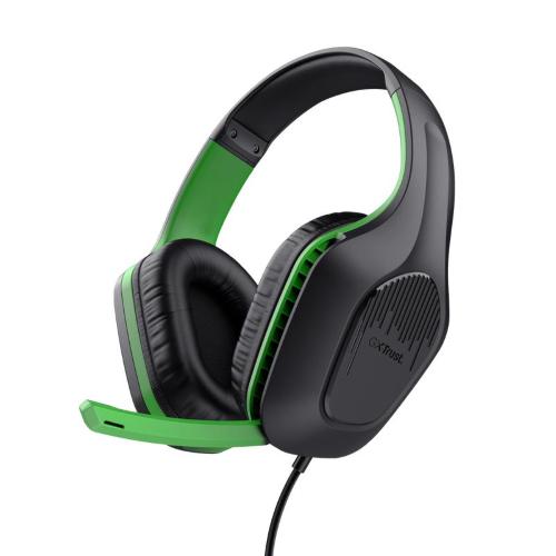 TRUST GXT415X ZIROX CUFFIE GAMING LEGGERE PER XBOX CON DRIVER DA 50mm JACK AUDIO 3.5mm CAVO 1,2 MT ARCHETTO REGOLABILE CUFFIE CON MICROFONO OVER-EAR NERO/VERDE