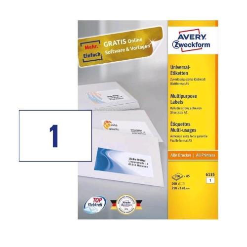 AVERY CONF 200 ETICHETTE ADESIVE 148X210 mm BIANCO