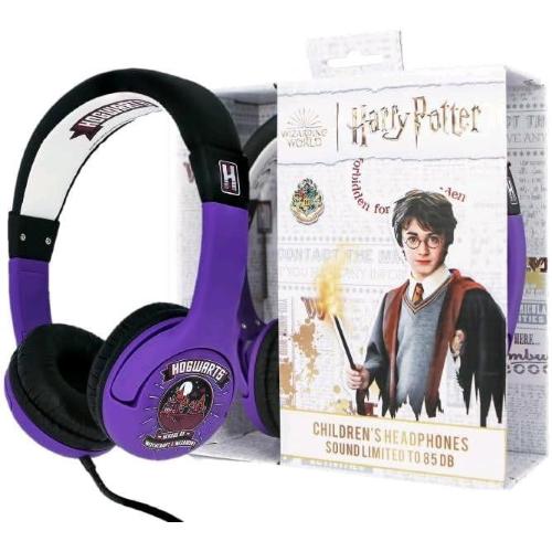 OTL HARRY POTTER HOGWARTS PURPLE PREMIUM JUNIOR CUFFIE PER BAMBINI CON CAVO JACK 3.5mm NERO VIOLA