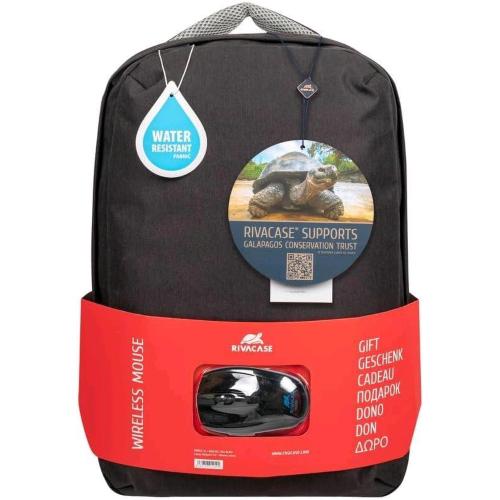 RIVACASE 7563 ZAINO PER COMPUTER PORTATILE FINO 15,6" POLLICI CON PORTA DI RICARICA USB + MOUSE WIRELESS INCLUSO NERO