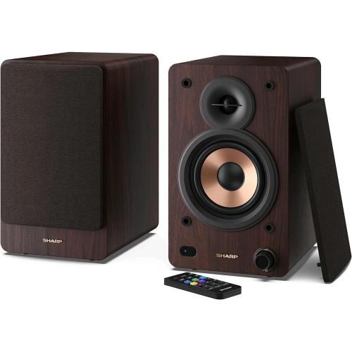 SHARP CP-SS30(BR) ALTOPARLANTI ATTIVI A 2 VIE CASSA IN LEGNO 60 W RMS (2 x 30 W) BLUETOOTH V 5.0 USB OTTICO AUSILIARIO E RCA REGOLAZIONE BASSI E ALTI GRIGLIE RIMOVIBILI TELECOMANDO MARRONE