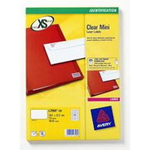 AVERY-ZWECKFORM L7551-25 ETICHETTE AUTOADESIVE PER STAMPANTE LASER IN PLASTICA 38.1X21.2MM CONFEZIONE 25 FOGLI X 65 ETICHETTE/FOGLIO TRASPARENTE