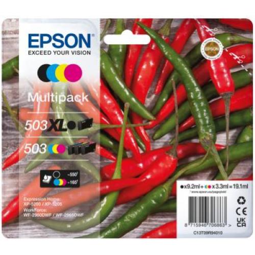 EPSON 503/503 XL MULTIPACK CONFEZIONE DA 4 CARTUCCE NERO XL + GIALLO CIANO MAGENTA STANDARD PER EPL 5200; RIP Station 5200; WorkForce WF-2960