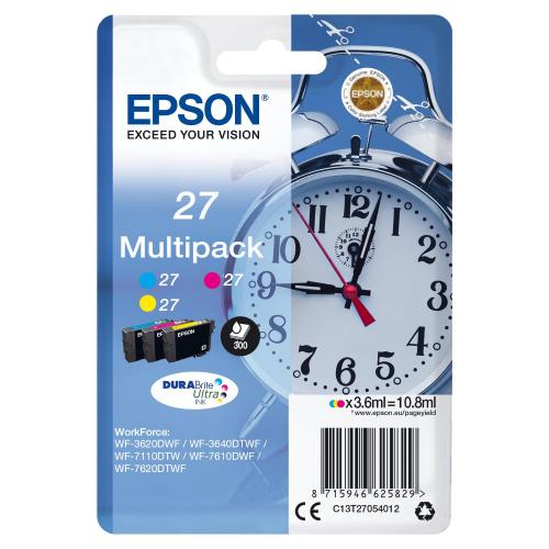 EPSON 27 CARTUCCIA INCHIOSTRO INK ORIGINALE MULTIPACK 3 COLORI CIANO MAGENTA GIALLO RESA STANDARD