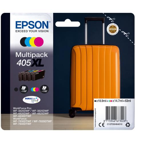 EPSON 405 XL MULTIPACK CONFEZIONE DA 4 CARTUCCE NERO GIALLO CIANO MAGENTA PER WorkForce WF-7310DTW,WF-7830DTWF,WF-7835DTWF,WF-7840DTWF;WorkForce Pro WF-3820DWF,WF-3825DWF,WF-4820DWF,WF-4825DWF,WF-4830DTWF,WF-7840DTWF