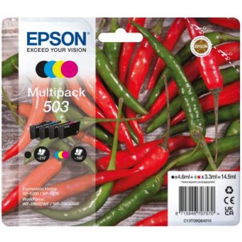 EPSON 503 MULTIPACK CONFEZIONE DA 4 CARTUCCCE INK NERO GIALLO CIANO MAGENTA PER Expression Home XP-5200, XP-5205; WorkForce WF-2960DWF, WF-2965DWF BLISTER CON ALLARME