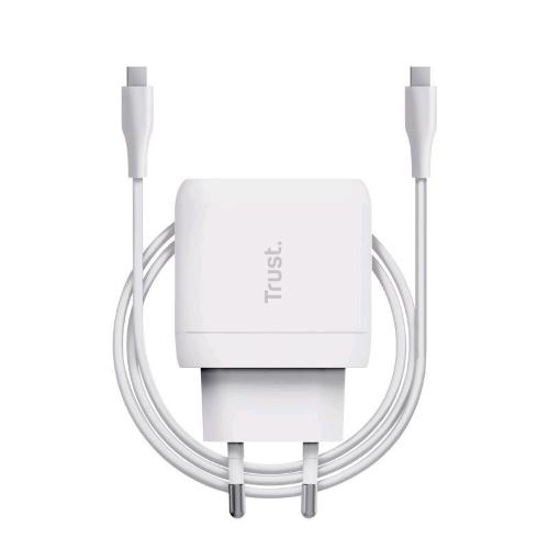TRUST MAXO CARICABATTERIE DA RETE RAPIDO USB-C 100 W COMPLETO DI CAVO USB-C DA 2 MT BIANCO