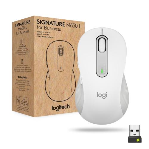 LOGITECH SIGNATURE M650 L FOR BUSINESS LARGE MOUSE OTTICO WIRELESS 2.4GHz 5 PULSANTI 4.000 DPI WHITE