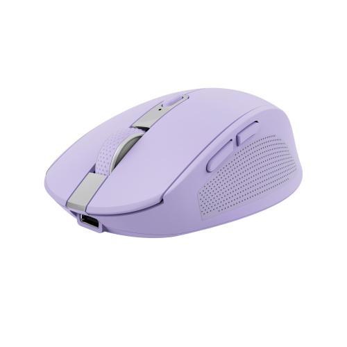 TRUST OZAA COMPACT MOUSE OTTICO WIRELESS RICARICABILE SILENZIOSO CON DOPPIA CONNESSIONE BLUETOOTH T + RF 2,4GHz COLLEGABILE FINO A 3 DISPOSITIVI 6 PULSANTI 3.200 DPI VIOLA